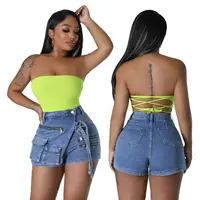 2023 Summer New Pink and Blue Elastic Waist Denim Shorts For Women Fashion  Sexy Stretch Straight Jeans Shorts S-2XL Drop Ship