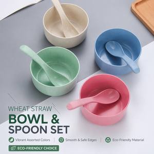 Juego de Tazón y Cuchara de Paja de Trigo, Ecológico, Irrompible, Libre de BPA, Colorido, para Niños, Alimentación de Bebés, Cocina, Hogar, Picnic - Product Image 2