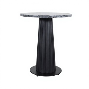 Premium Indian <b>Marble</b> Top Bistro Café <b>Table</b> with Fluted Black Pedestal Base Solid Mango Wood and Iron - Product Image 2