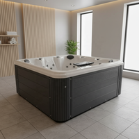Baignoire Spa Intérieure Moderne avec Encadrement en Bois, Cascade, Éclairage LED et Contrôle Balboa – Idéale pour Villa/Salle de Sport