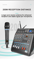 XTUGA LS04 Amplificateur de puissance audio professionnel 250W avec 2 microphones sans fil rechargeables Mélangeur audio alimenté à 4 canaux