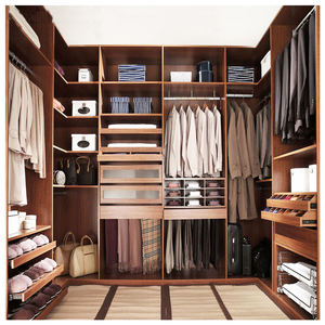 مصنع فوشان لخزانة غرفة نوم مخصصة خزانة ملابس خشبية سوداء بطلاء ورنيش على شكل حرف U خزانة مفتوحة مع درج خزانة ملابس عصرية مفتوحة - Product Image 3