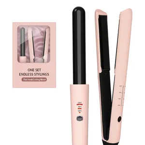 Rizador de pelo automático giratorio, venta al por mayor, varita rizadora alisadora de titanio y cerámica, juego de <span class=keywords><strong>plancha</strong></span> plana, rizador de pelo, alisador - Product Image 1