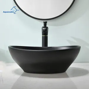 Sanitary Ware White Vessel Top Counter Sink Oval Countertop Bathroom Ceramic Art Hand Wash Basin