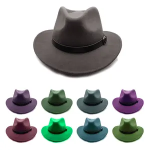 Chapéus fedora em feltro com pulseira de couro, outono e inverno 100% lã