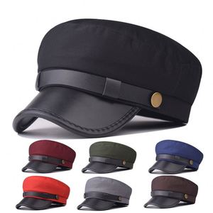 Cross-border Ins Style PU Leather Flat-top Beret <b>Hat</b> with Short Brim Cotton All-match Breathable Octagonal Women's Leather <b>Hat</b> - Product Image 1