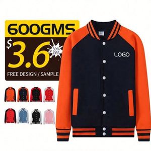 Healthy Organic Cotton Men's Jackets Baseball Uniform Casual Matching Color Fleece Jackets - Product Image 1
