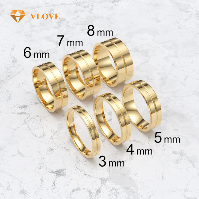 14K Yellow Gold Flat Single Groove Wedding Band, High Polish Comfort Fit Engagement Ring for Men and Women