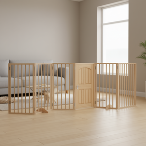 Puerta Plegable de 6 Paneles para Perros con Puerta de Madera de Álamo de 118.1 Pulgadas para Uso en Interiores en Casas de Mascotas - Product Image 2