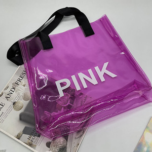 Bolsa de Mano de PVC Transparente Grande y Colorida Personalizada, <span class=keywords><strong>Bolso</strong></span> de Playa de Plástico con Cierre, Impermeable, para Compras, Cosméticos y Almacenamiento - Product Image 1
