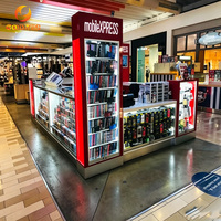 Vitrine d'exposition de téléphones portables en verre éclairée par LED, personnalisée et de haute qualité, pour centres commerciaux et magasins de téléphonie mobile