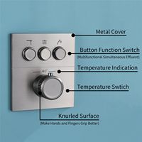 Robinet de douche thermostatique encastré en laiton à 4 voies, monocommande, mural, avec bouton poussoir et affichage numérique LED, en céramique