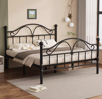 Cadre de lit plateforme en métal classique en velours noir, design minimaliste, sommier avec rangement, tailles King/Queen/Full, chambre à coucher