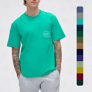 T-shirt pour homme de style classique d'été, couleur unie, coupe ample, broderie plate personnalisée, 100% coton, doux, respirant, avec poche - Product Image 1