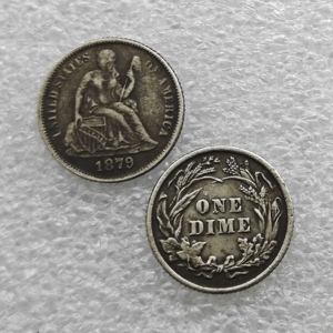 Pièces de monnaie commémoratives de style antique, 1 Dime des États-Unis (1860-1885), « Dime Liberté Assise », Cadeaux, Décoration d'intérieur - Product Image 3