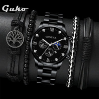 Montre-bracelet de luxe à quartz 3 pièces pour homme, style sport et affaires, grand cadran, ancre, gouvernail, calendrier, bracelet 20 mm, verre