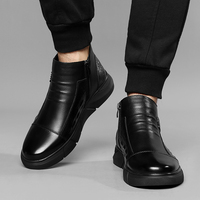 Sepatu Chelsea Barat Model Tinggi Setengah Betis Desain Resleting Ukuran 38-44 Kulit Sapi Lapis Kedua Berkualitas Tinggi Warna Hitam untuk Pria
