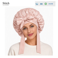 Bonnet en Soie de Mûrier 100% avec Grand Nœud et Longues Liens, Bonnet de Nuit en Satin pour Cheveux Bouclés, Emballage Personnalisé avec Logo, Vente en Gros