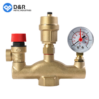 D&R Auto Vanne de purge d'air 3/8 po, Vanne de sécurité de décharge de pression 1/2 po, Kits de sécurité pour chaudière en laiton DN25 avec manomètre pour système de plomberie
