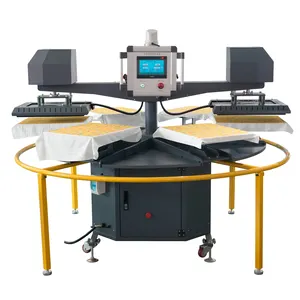 J Rotation Pneumatic Fully Automatic Turntable 6 Six Stations Flat T Shirt Transfer Heat Press Machine For Fabric
