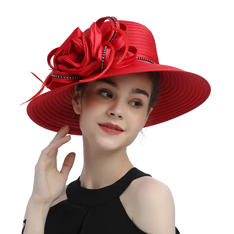 Kilise şapkalar Kentucky Derby şapkalar parti Fascinator ziyafet saten kumaş güneş şapkaları kadın düğün için