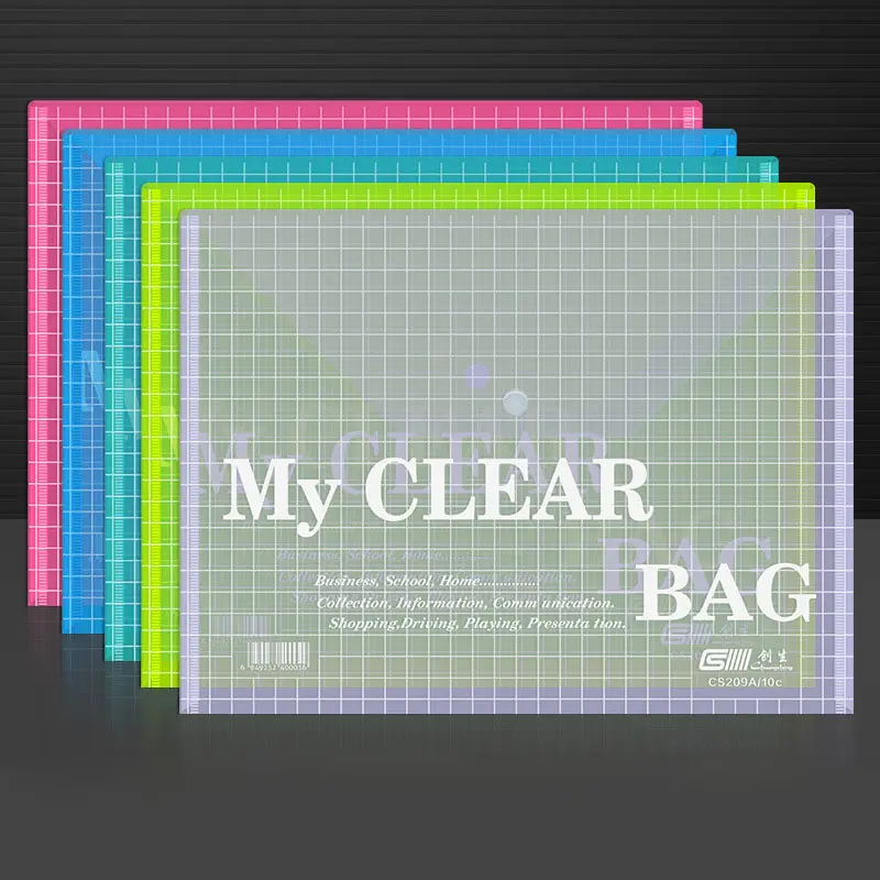 Renkli şeffaf kalınlaşmış klasör dosya çantası sınıflandırma düğmesi veri çantası plastik su geçirmez A4 kağıt saklama çantası