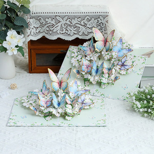 ขายดีการ์ดอวยพรลายผีเสื้อสีเขียวแบบ3D งานทำมือพับได้สำหรับงานเทศกาลกระดาษของขวัญช่อดอกไม้ - Product Image 3