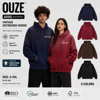 Sweat à capuche pour homme teint par pulvérisation 450 g/m² ultra lourd, style streetwear américain vieilli, avec trous déchirés, vintage, logo personnalisé, pull-over