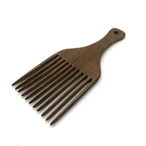 Wholesale 100% Natural Black Sandalwood Wooden Beard Comb Wide Tooth Comb With Pick End