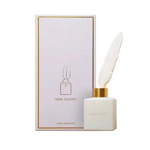 Feather Square Bottle 150ML Ceramic Reed Diffuser Jar White Home Fragrance