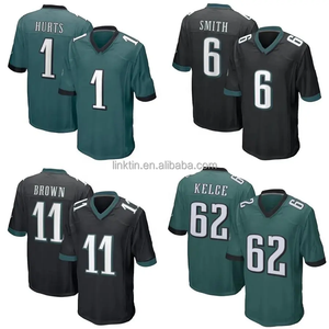 Maillot de joueur à la retraite de football américain cousu en gros uniforme de <span class=keywords><strong>l</strong></span>'équipe américaine vert minuit pour hommes 1 Hurts 62 Kelce Smith - Product Image 1