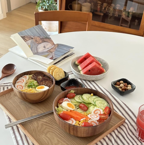 Diskon besar praktis mangkuk saji kayu Acacia coklat alami untuk buah atau salad di dapur - Product Image 5