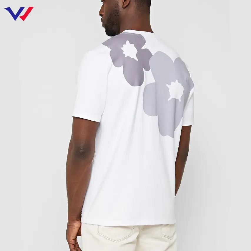 High quality printed camiseta mens cotton crew neck flower graphic t shirts men
