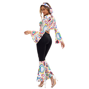 Nouvel ensemble haut et pantalon imprimé pour <span class=keywords><strong>femme</strong></span>, style rétro <span class=keywords><strong>disco</strong></span> années 70, avec manches trompette florales, idéal pour la scène - Product Image 2