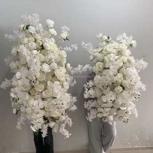 Suministros para Fiestas, Flores Artificiales de Seda Hechas a Mano, Rosas Blancas, Decoración para Bodas y Cumpleaños, Camino de Mesa con Flores - Product Image 1