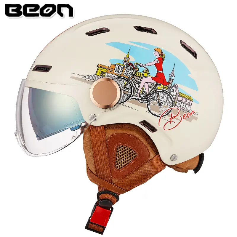 BEON B112 helm sepeda Motor klasik, Casco Retro kepribadian setengah wajah untuk skuter sepeda Motor listrik Harley Vespa