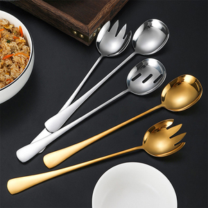 Ensemble de cuillères de service en acier inoxydable, élégant, de luxe, pour Buffet, riz, salade, Long manche, Large fourchette de service - Product Image 2