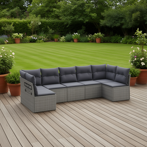 Conjunto de Sofás de Jardín de Ratán Sintético Gris para Exteriores, Diseño Modular Contemporáneo de 6 Plazas para Patio y Jardín - Product Image 2