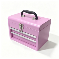 Boîte à outils portable en métal rose à 2 tiroirs, boîte de rangement verrouillable pour maquillage, artisanat, bijoux, petites pièces de quincaillerie