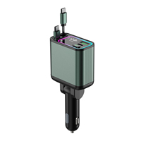 Chargeur de voiture transfrontalier Meilunmei, corps en alliage, affichage numérique, charge ultra-rapide, câble rétractable, lumière étoilée, double port