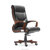 Chaise d'Invité Classique en Bois Massif avec Coussin en Cuir Noir Durable, Chaises de Bureau Robustes pour Visiteurs, Chaises de Bureau en Bois