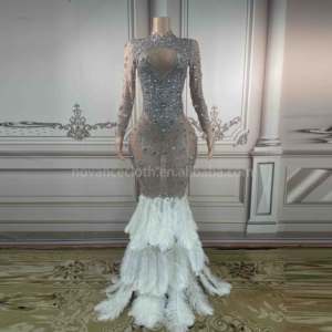 Novance Jurken Dames Klassiek Zwart Nieuwe Mode Lange Jurk Dames Feestjurk Glanzende Diamant Strass Veer Sleepjurk Avondjurk - Product Image 5