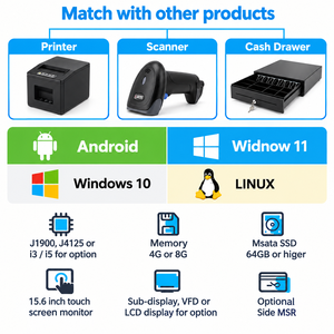 Terminal de point de vente 15,6 pouces avec écran tactile capacitif double, imprimante, scanner, système de point de vente tout-en-un - Product Image 5