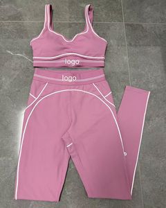 Leggings de <span class=keywords><strong>yoga</strong></span> et de pilates tendance, sans couture, côtelés, de haute qualité, pour femmes, en gros, lot de 2 pièces - Product Image 4