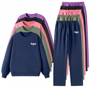 Custom Logo <b>Men</b> Women Blank Tracksuit Fleece Crewneck Sweatshirt Pants Set 6677 Wholesale Clothing Manufacturer Sweat suits - Product Image 1