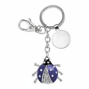 Portachiavi Coccinella in Cristallo Blu Nero con Strass, Ciondolo Charm per Borsa - Product Image 2
