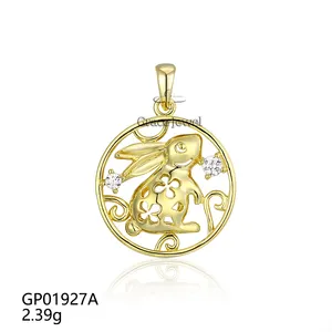 Grace Jewelry Luxurious Stone Zircon Animal Shape Fine Trendy Jewelry Golden Gemstone Gold Rabbit Logo Pendant