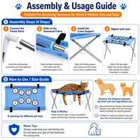 Table de toilettage pour animaux de compagnie en acier inoxydable pour chats et petits chiens, hamac pliable portable pour la coupe des ongles avec maille respirante