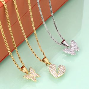 KRKC Della Signora Mini Piccolo Piccolo Delicato Cristallo di Diamante DELLA CZ Del Cuore e di Fascino Della Farfalla Del Pendente Della Collana Dei Monili Delle Donne Set Collana Del Cuore - Product Image 1