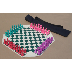 Set di <span class=keywords><strong>Scacchi</strong></span> per Quattro Giocatori - Pezzi <span class=keywords><strong>Colorati</strong></span> Pesati Regolamentari e Scacchiera in Vinile per 4 Giocatori in Borsa Tubolare - Product Image 3